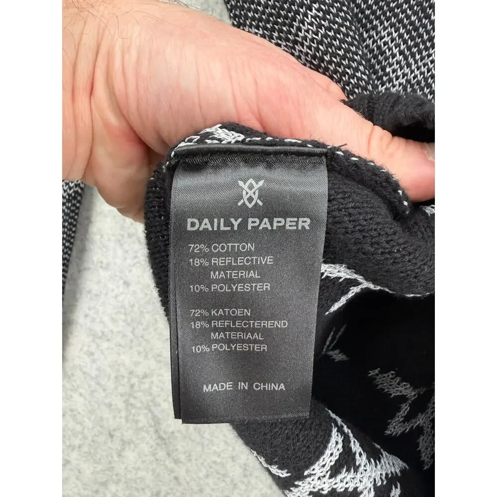 NWT Daily Paper Tems Black Knit Monogram Quarter-Zip Sweater Size MEDIUM